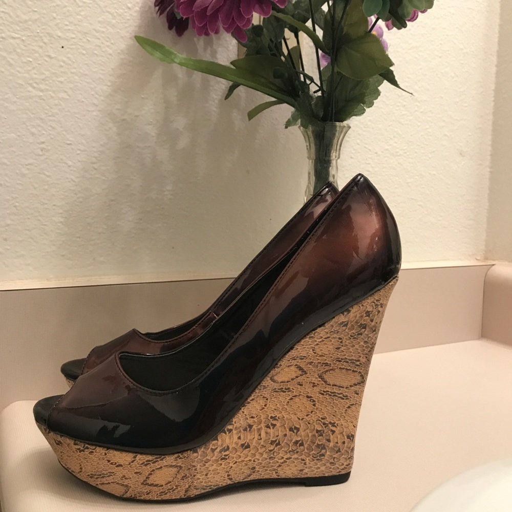 Brown and tan wedges